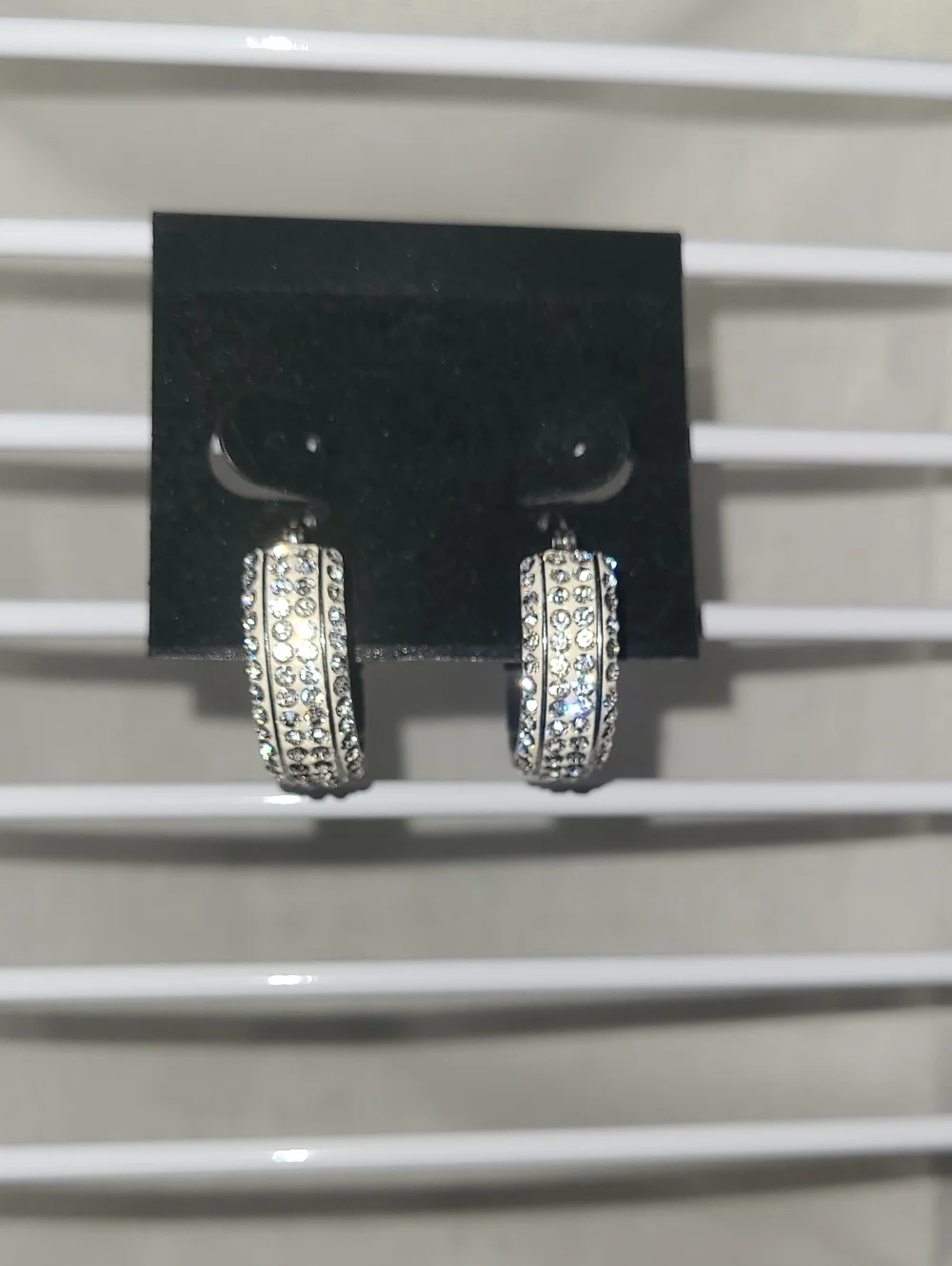 Silver Crystal Hoop Earrings - Sparkling Pavé Accent